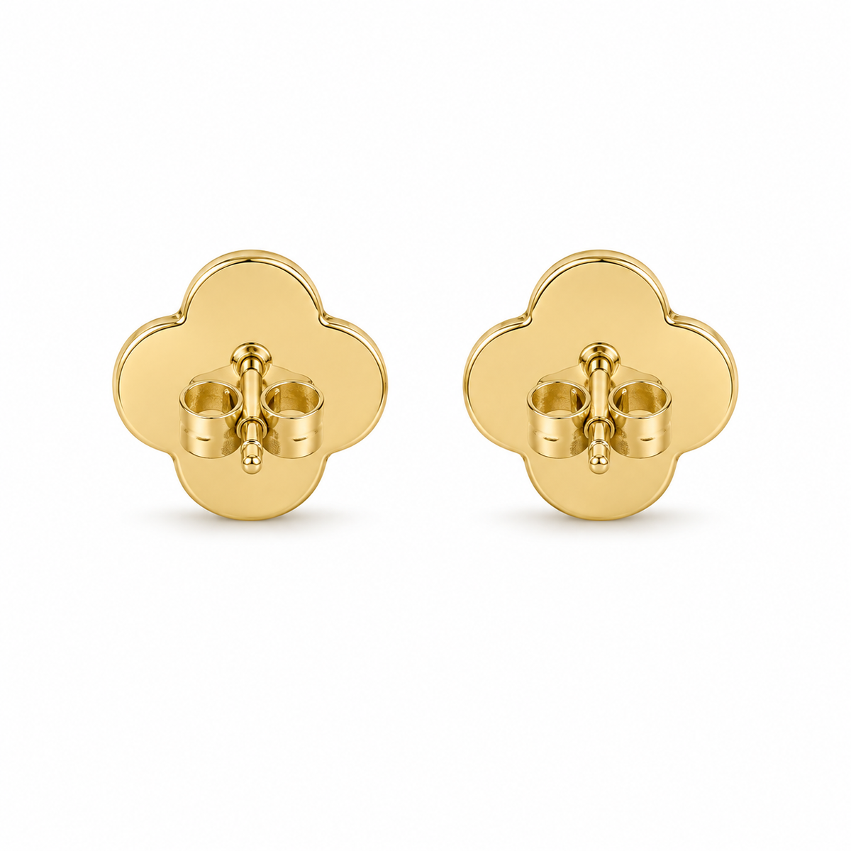 14K Yellow Gold Natural Diamond Two Tier Clover Earrings (Screwback) - back view