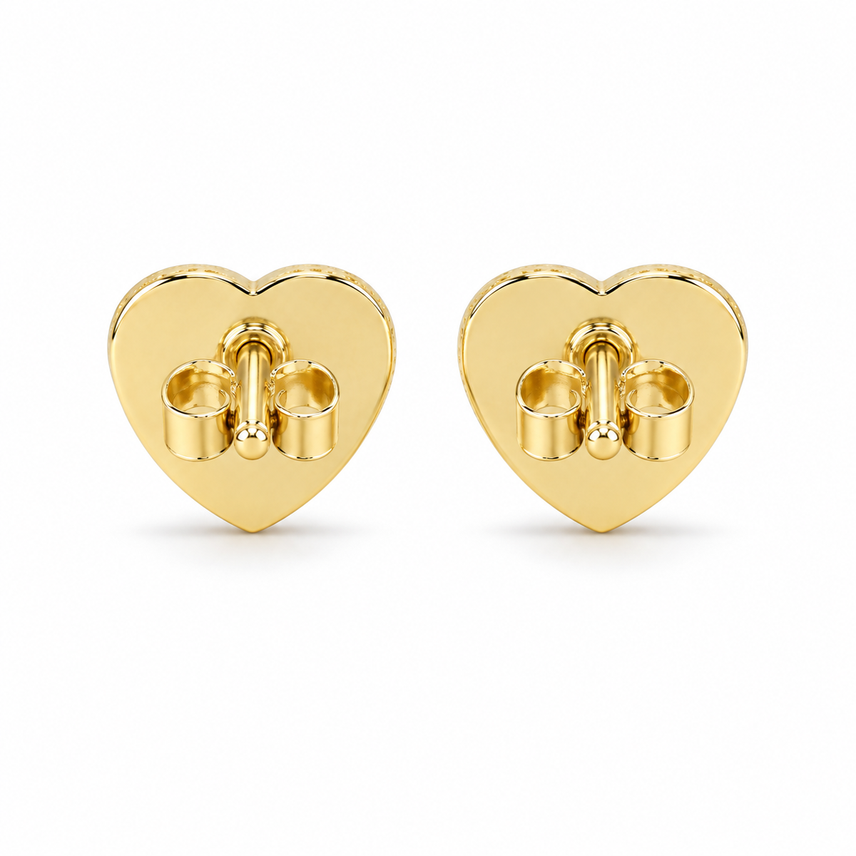 14K Yellow Gold Natural Diamond Two Tier Heart Earrings (Screwbacks) - back view