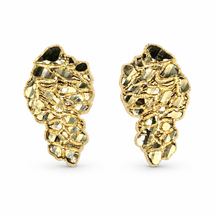14K Yellow Gold Nugget Shaped Earrings - front view