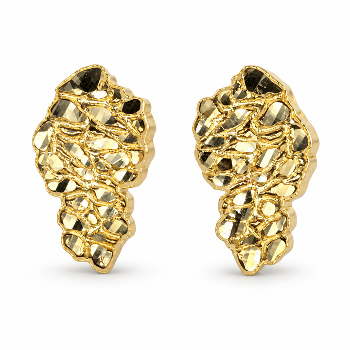 14K Yellow Gold Nugget Shaped Earrings - front view