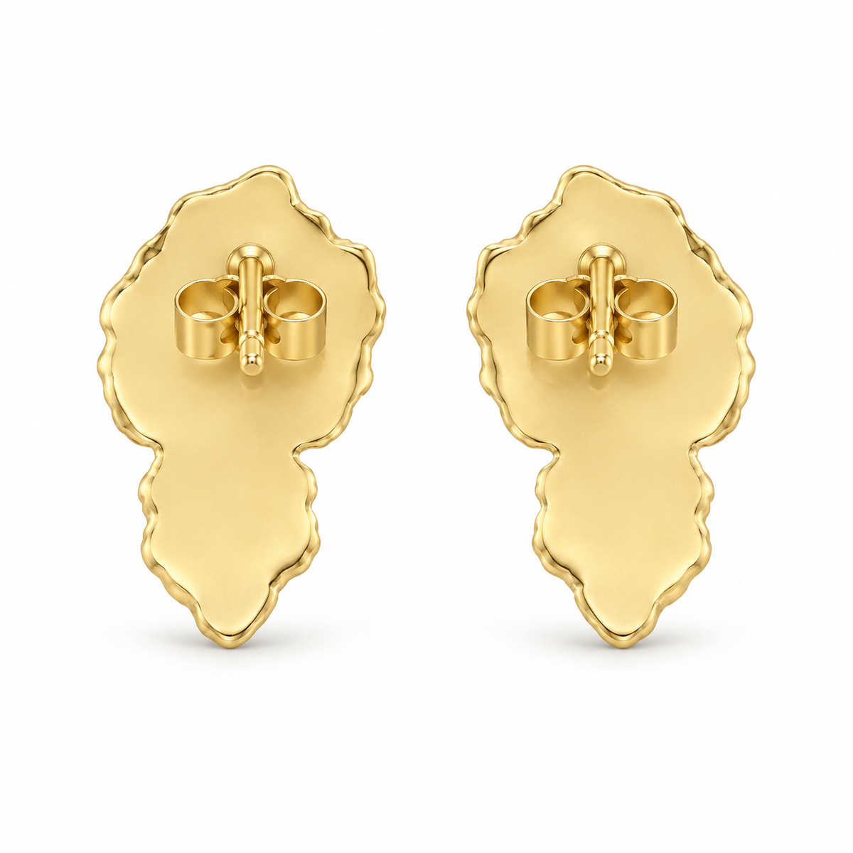 14K Yellow Gold Nugget Shaped Earrings - back view