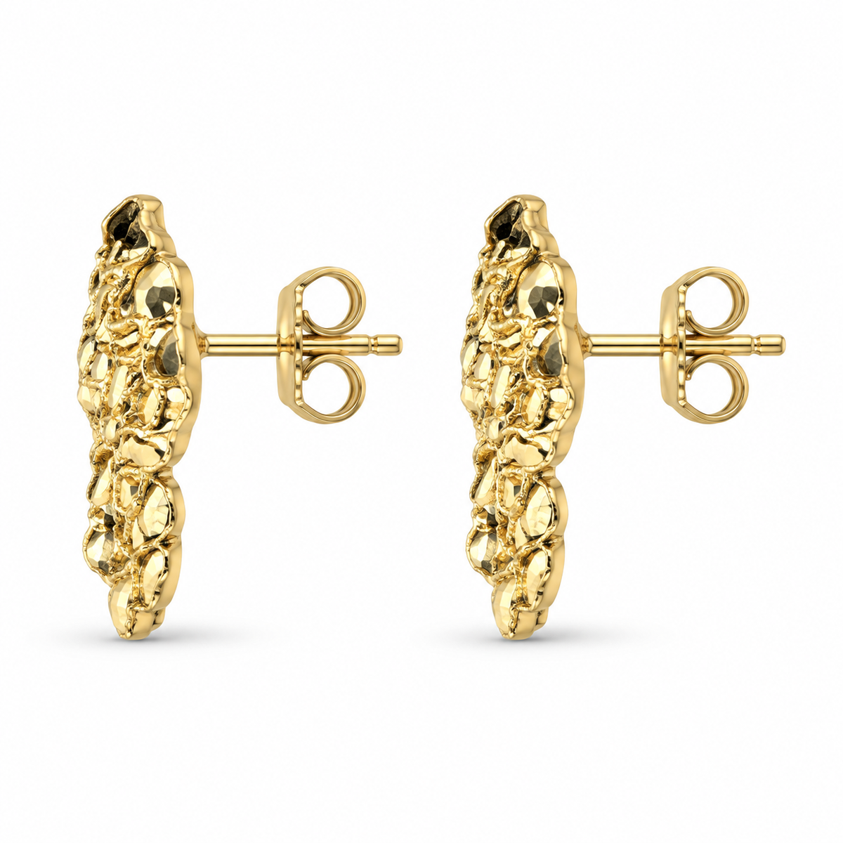 14K Yellow Gold Nugget Shaped Earrings - side view