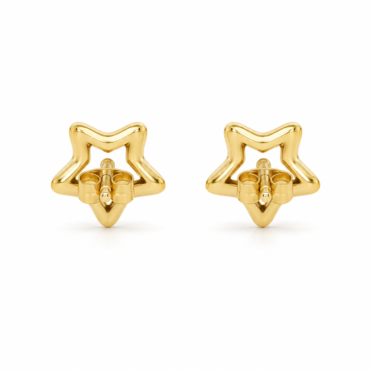 14K Yellow Gold Open Star Baby Earrings - back view