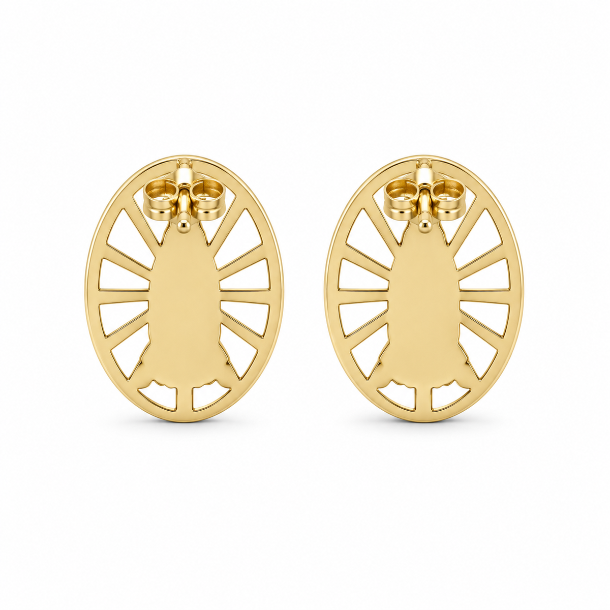 14K Yellow Gold Oval Virgin Mary Baby Earrings - back view