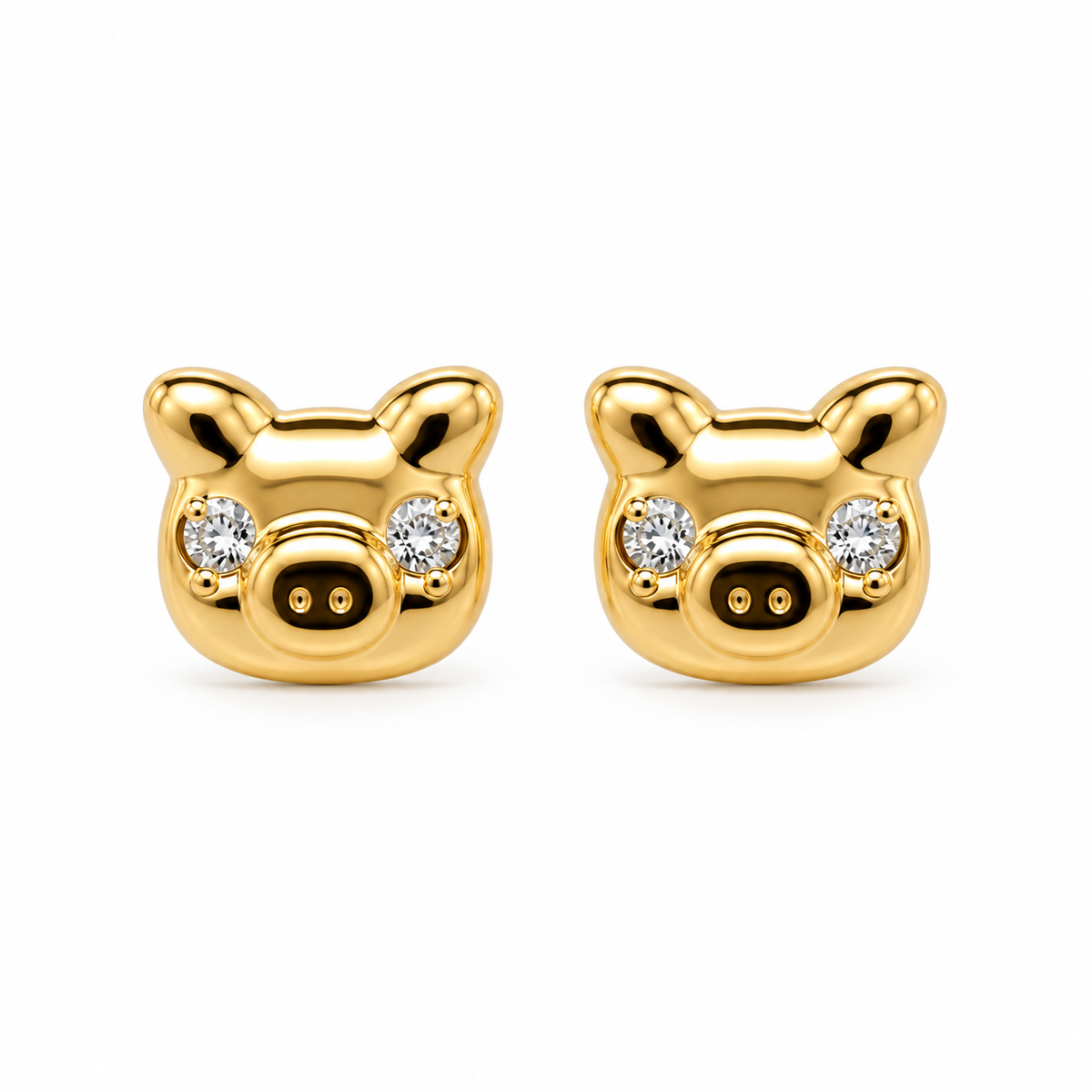 14K Yellow Gold Piggie Baby Earrings - front view