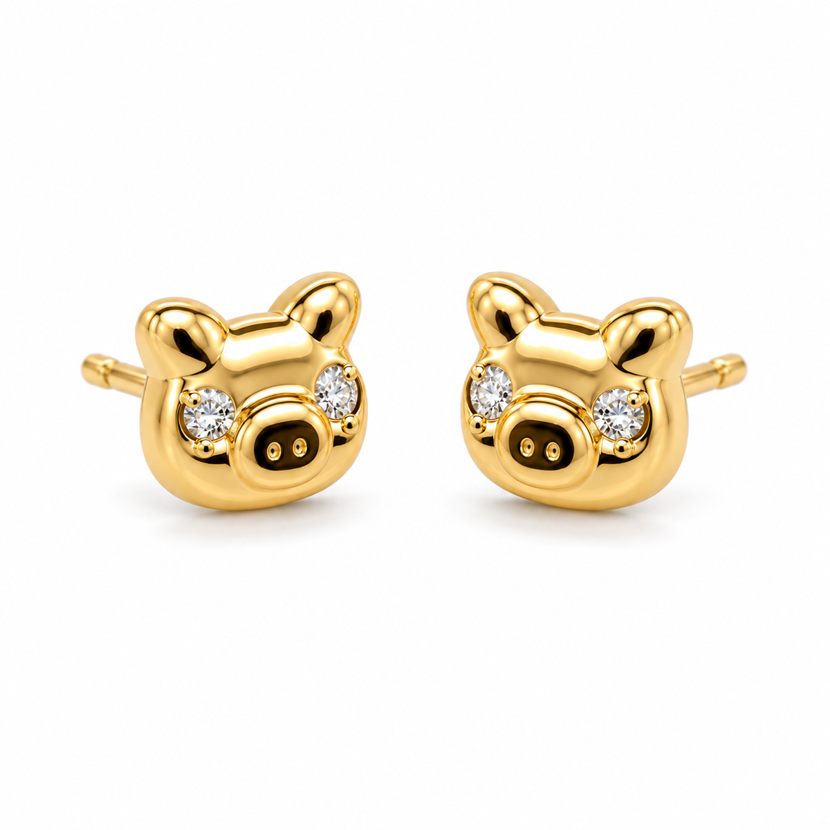 14K Yellow Gold Piggie Baby Earrings - 45 degree view