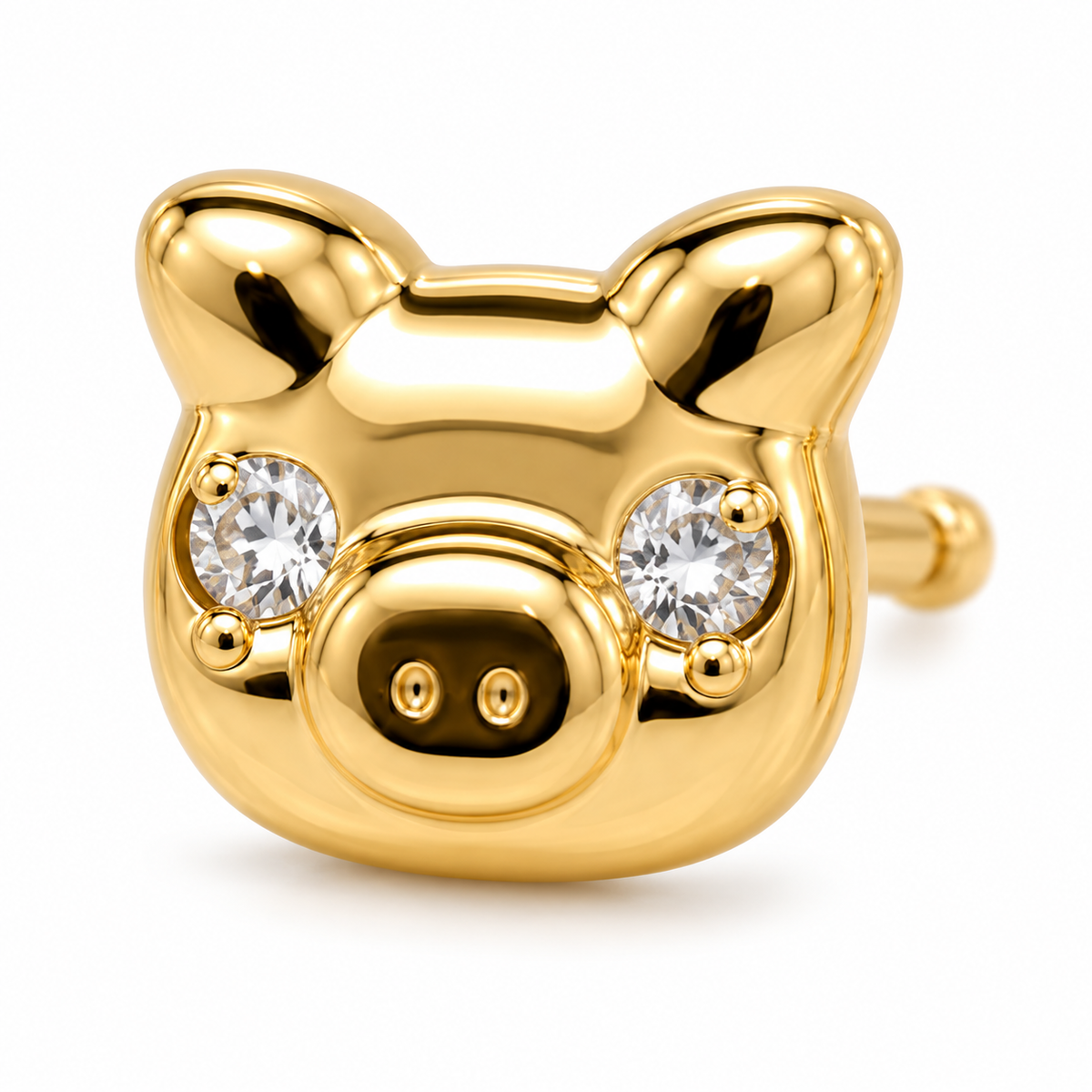 14K Yellow Gold Piggie Baby Earrings - macro detail