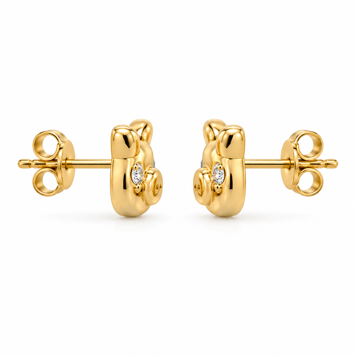 14K Yellow Gold Piggie Baby Earrings - side view