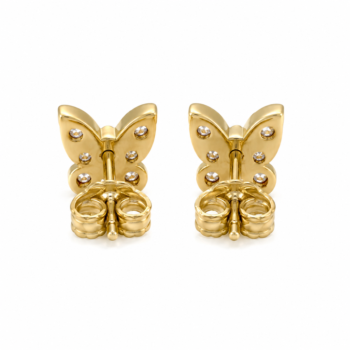 14K Yellow Gold Pink CZ Butterfly Earrings - back view