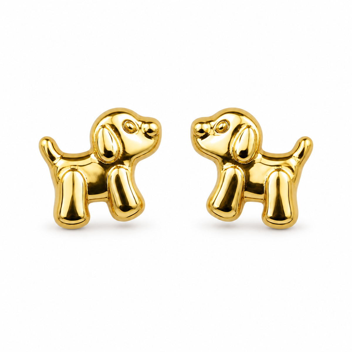 14K Yellow Gold Puppy Baby Earrings - front view