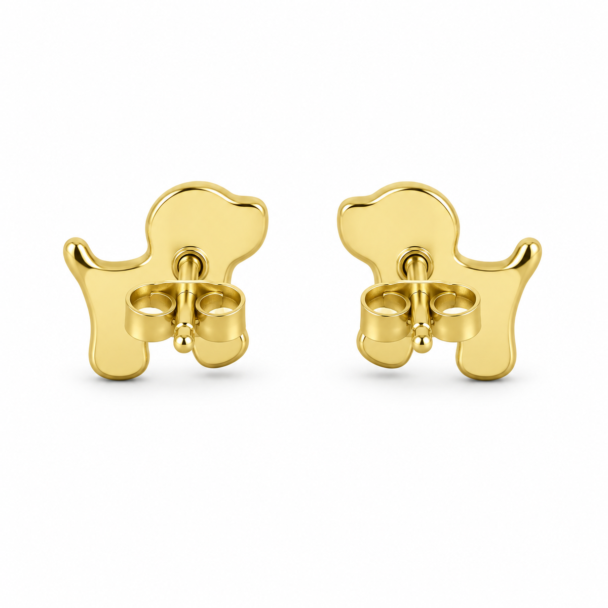 14K Yellow Gold Puppy Baby Earrings - back view