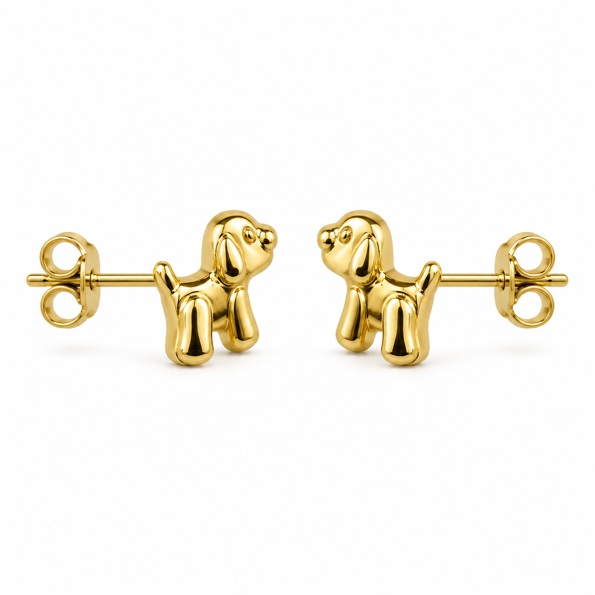 14K Yellow Gold Puppy Baby Earrings - side view
