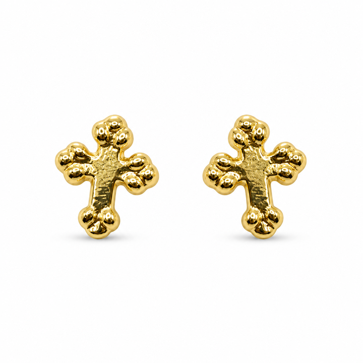 14K Gold Roman Cross Baby Earrings — 14K real gold jewelry from STF Diamonds, Los Angeles