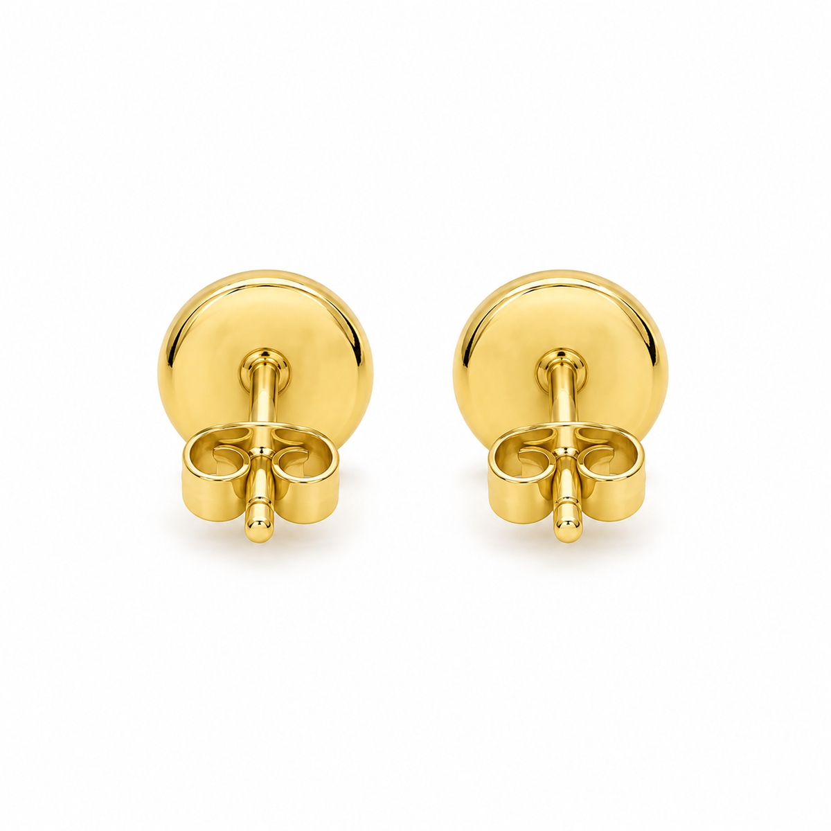 14K Yellow Gold Round Caved Star Baby Earrings - back view
