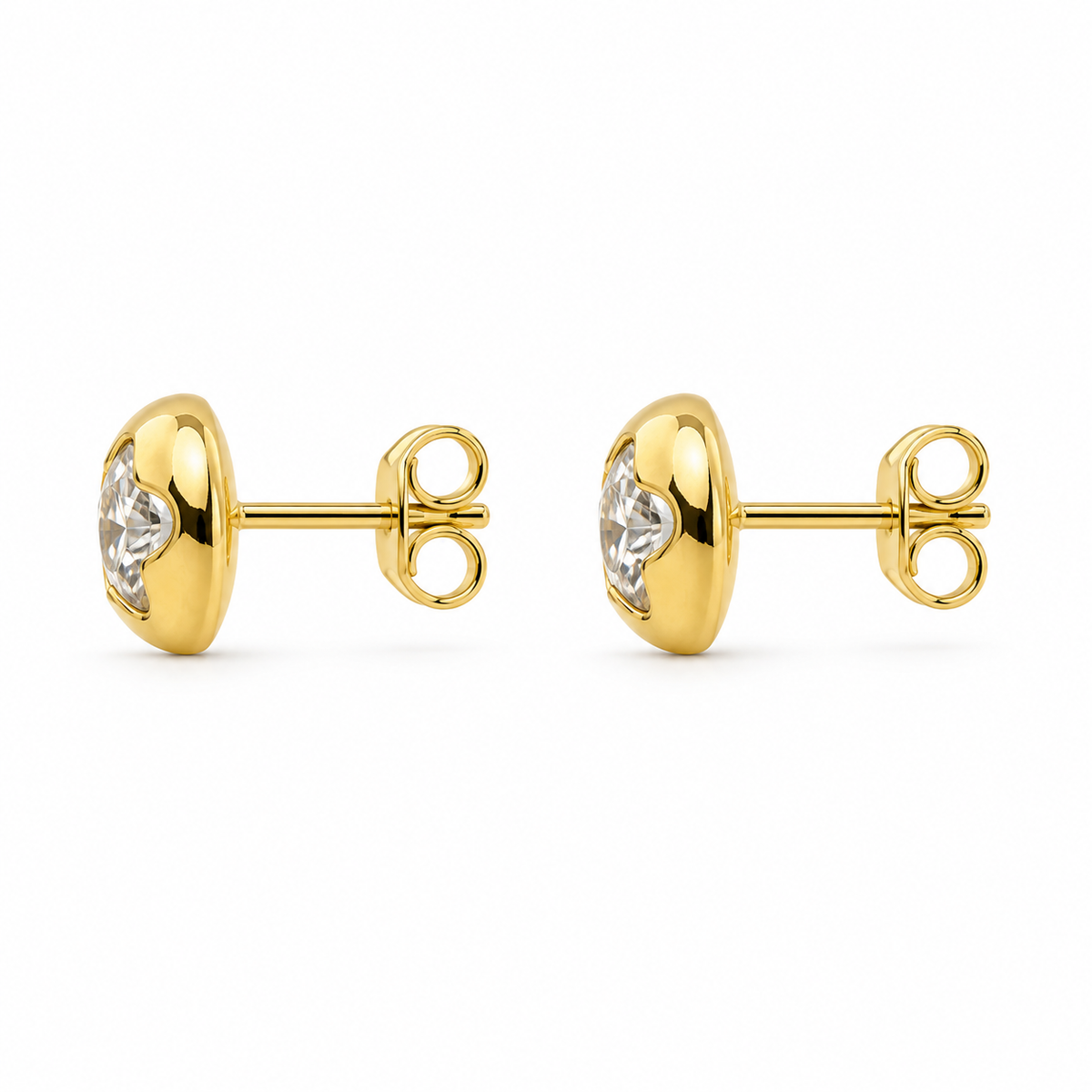 14K Yellow Gold Round Caved Star Baby Earrings - side view