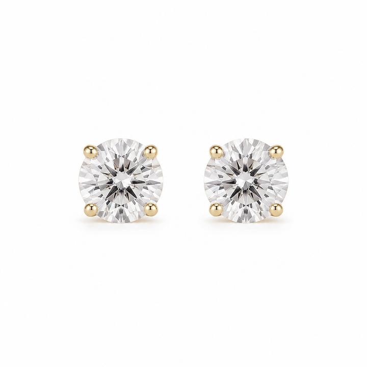 14K Yellow Gold Round Cut Studs 4mm - front view