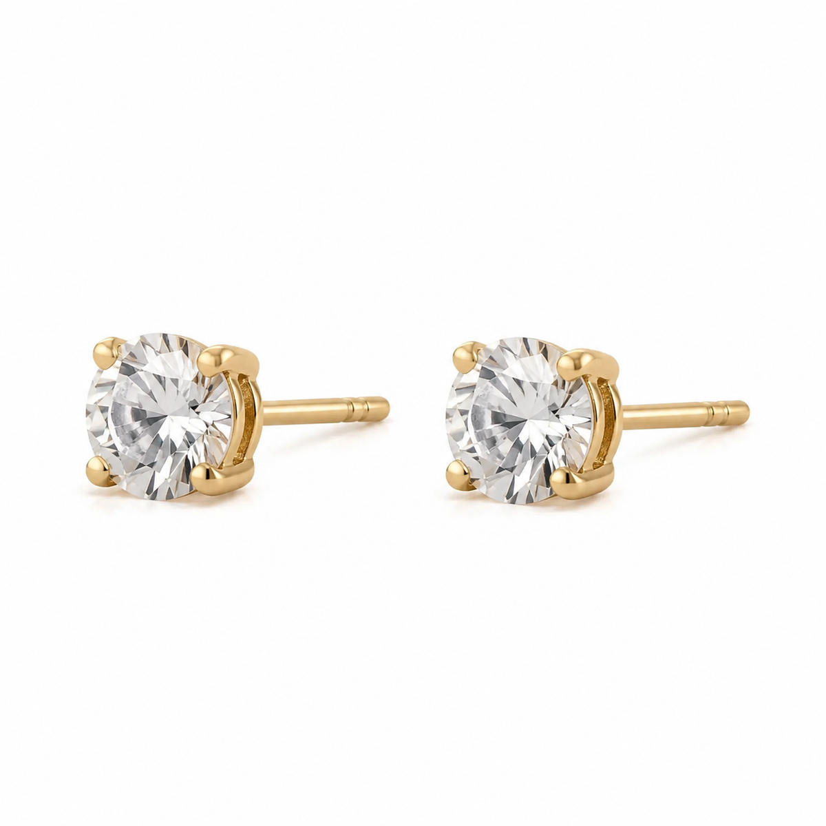 14K Yellow Gold Round Cut Studs 4mm - 45 degree view