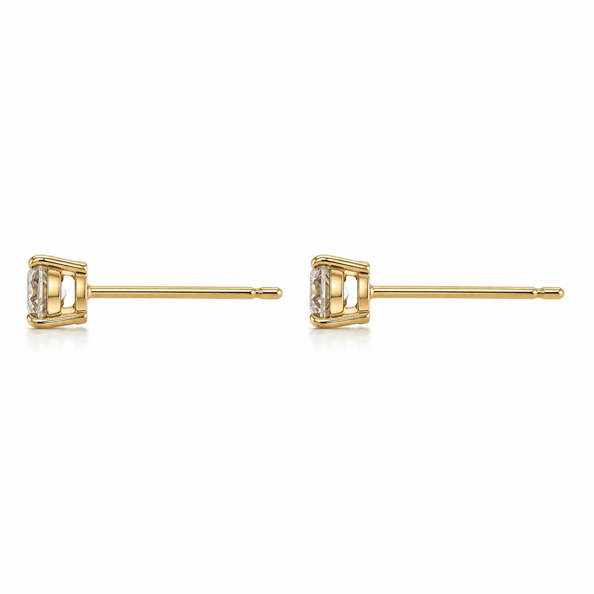 14K Yellow Gold Round Cut Studs 4mm - side view