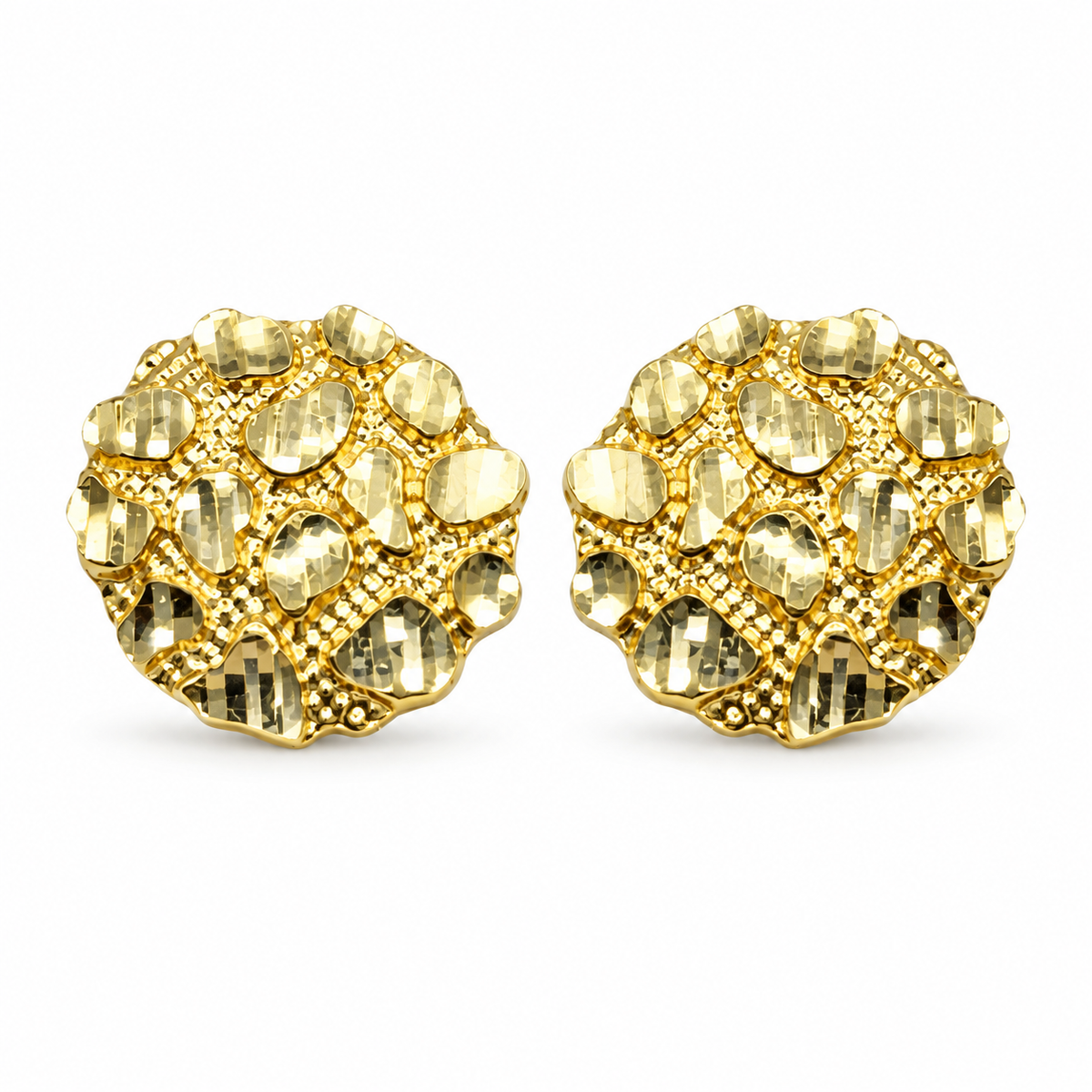 14K Yellow Gold Round Nugget Earring (Lrg) - front view