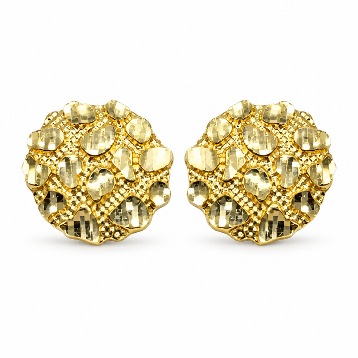 14K Yellow Gold Round Nugget Earring (Lrg) - front view