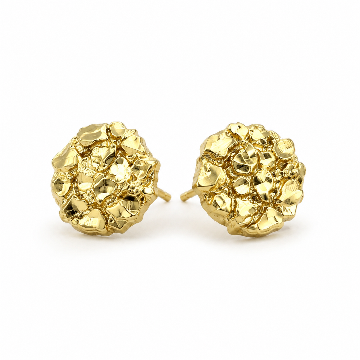 14K Yellow Gold Round Nugget Earrings (Small) - back view