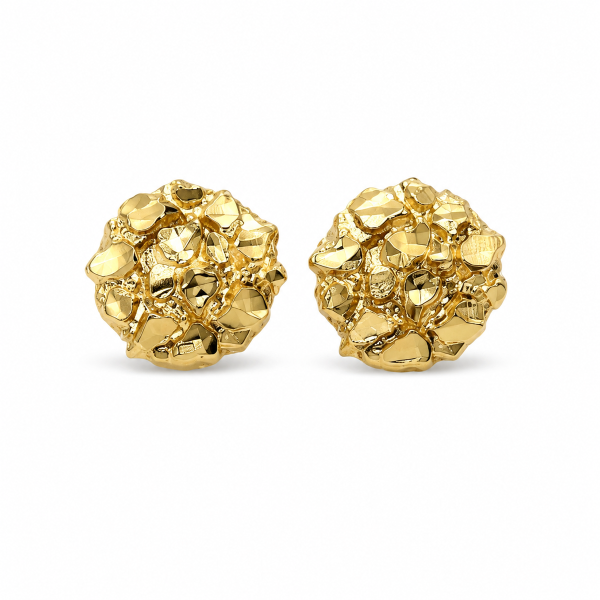 14K Yellow Gold Round Nugget Earrings (Small) - side view