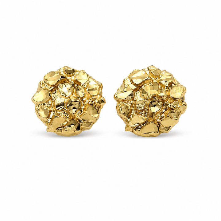 14K Yellow Gold Round Nugget Earrings (Small) - front view