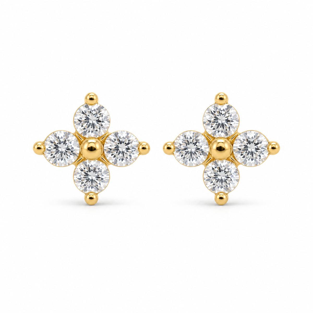 14K Yellow Gold Shining Star Baby Earrings - front view