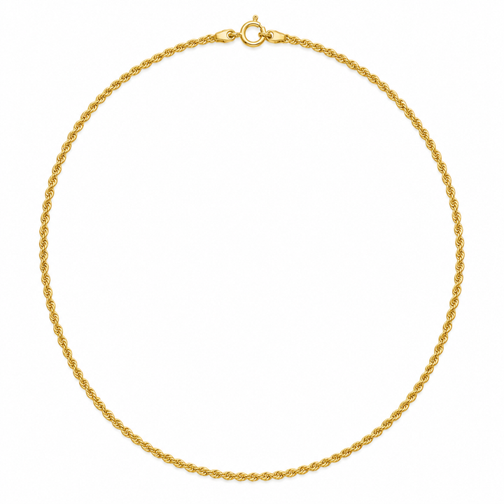 14K Yellow Gold Solid 2mm Diamond-Cut Rope Chain 16-24" - front view