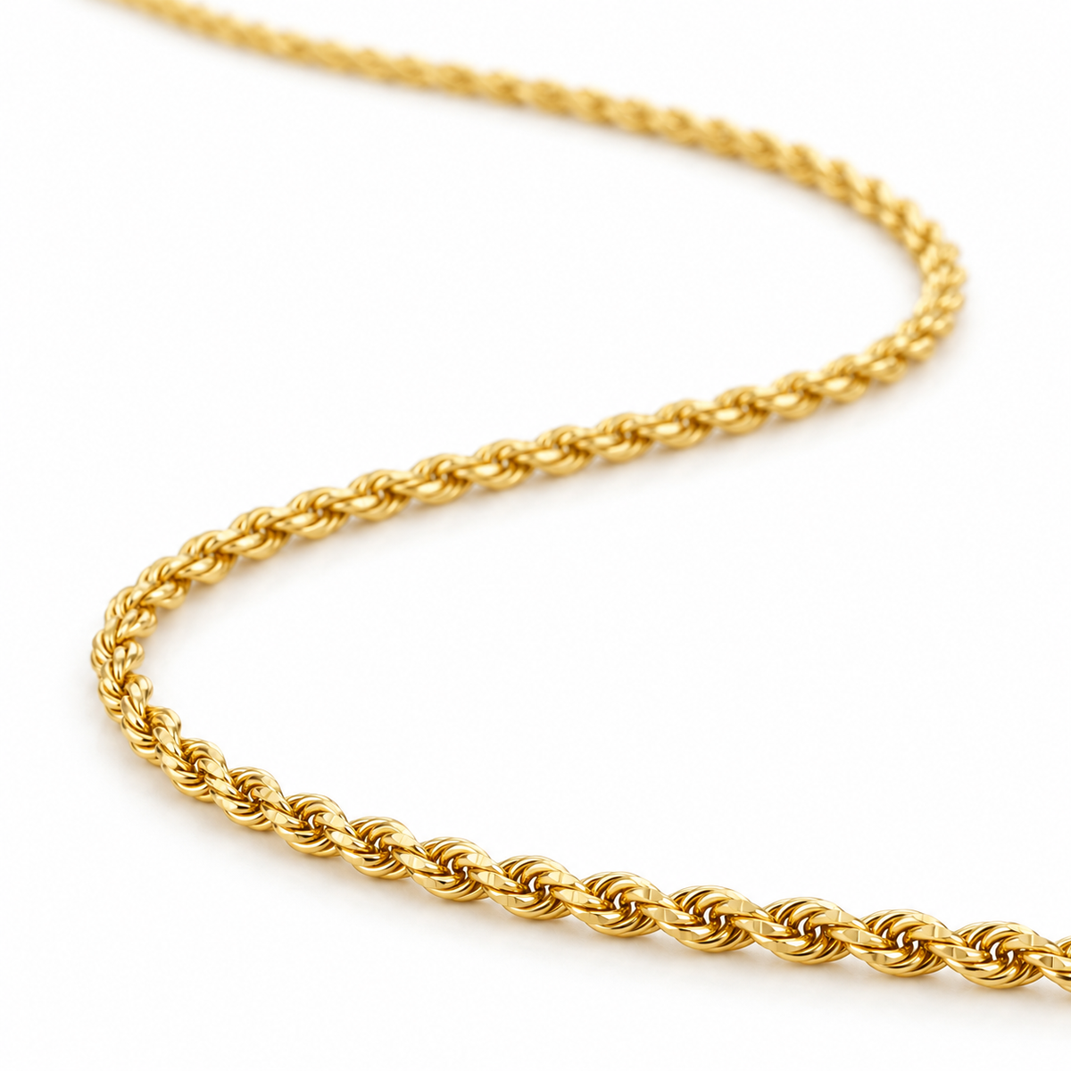 14K Yellow Gold Solid 2mm Diamond-Cut Rope Chain 16-24" - 45 degree view