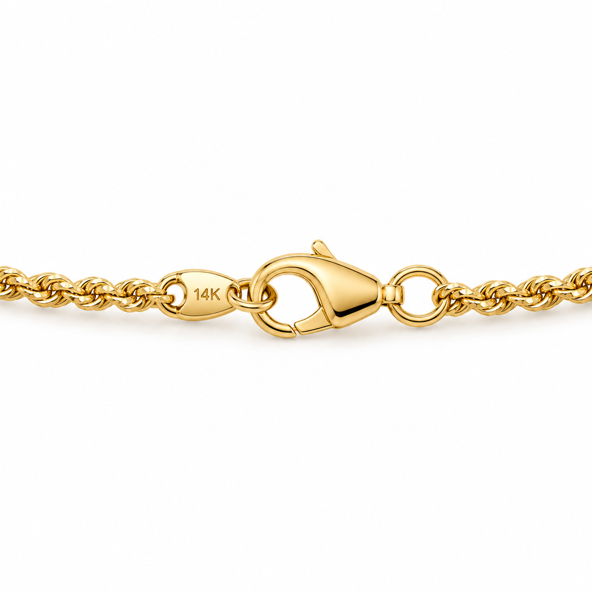 14K Yellow Gold Solid 2mm Diamond-Cut Rope Chain 16-24" - back view