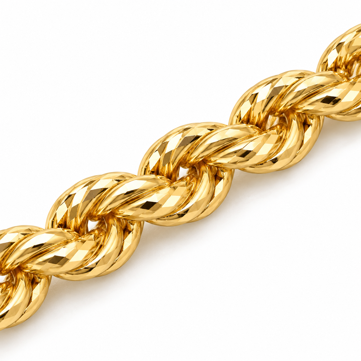 14K Yellow Gold Solid 2mm Diamond-Cut Rope Chain 16-24" - macro detail