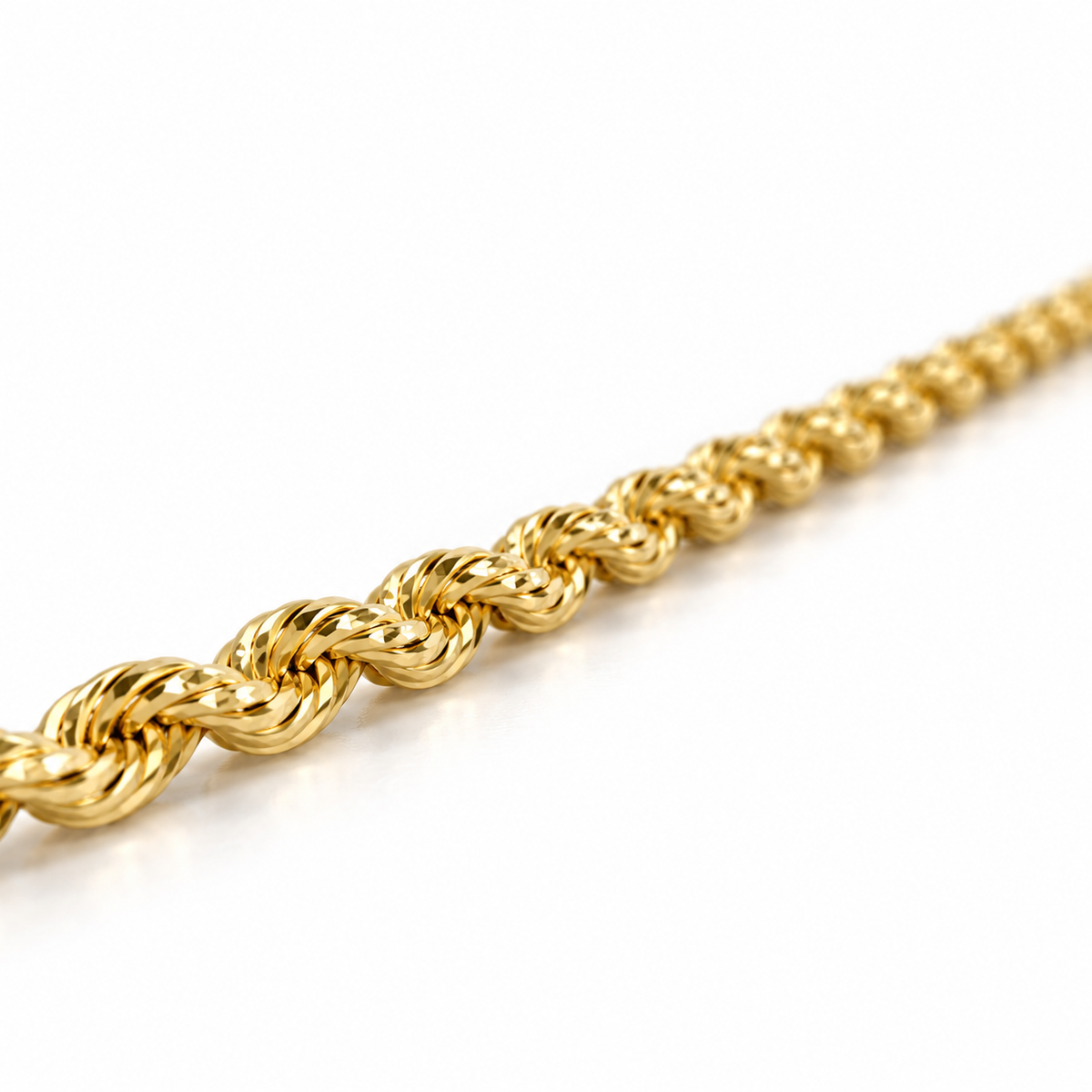 14K Yellow Gold Solid 2mm Diamond-Cut Rope Chain 16-24" - side view