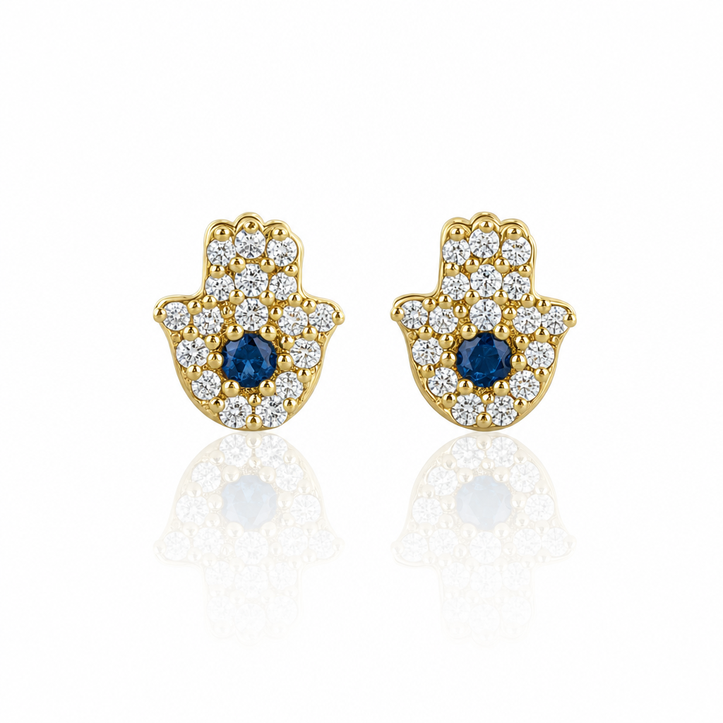 14K CZ Hamza Earrings — 14K solid gold jewelry from STF Diamonds, Los Angeles