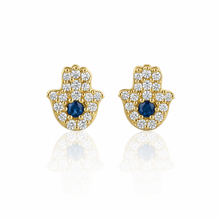 14K CZ Hamza Earrings — 14K solid gold jewelry from STF Diamonds, Los Angeles