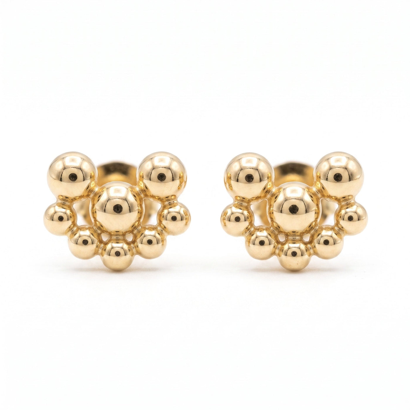14K Gold 3 Beaded Stone Screwback Earrings — 14K real gold jewelry from STF Diamonds, Los Angeles