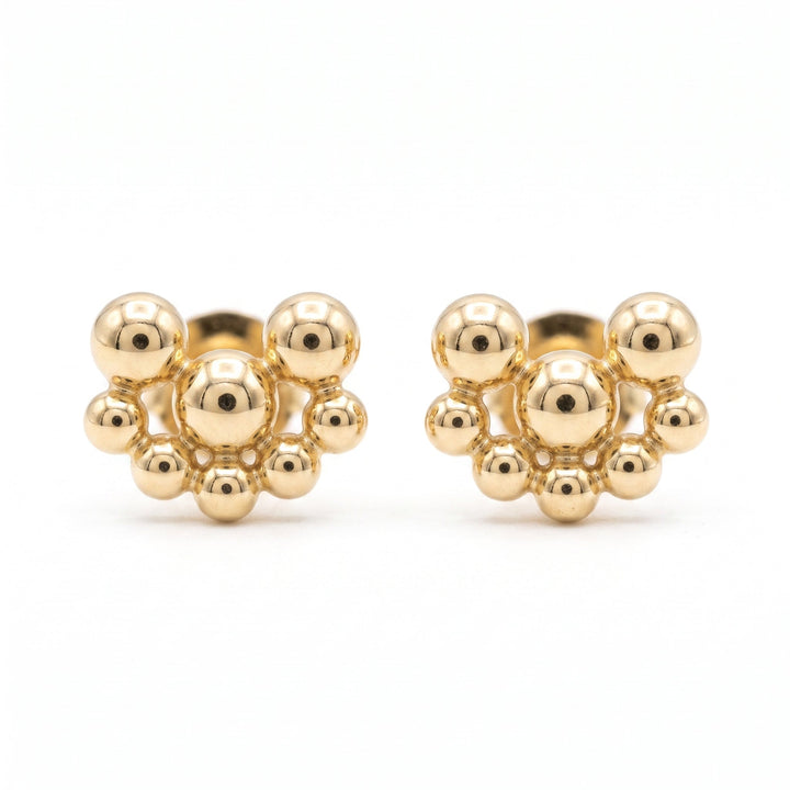 14K Gold 3 Beaded Stone Screwback Earrings — 14K real gold jewelry from STF Diamonds, Los Angeles