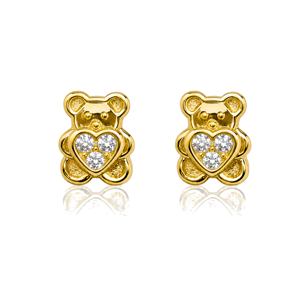 14K Gold Baby Teddy Bear Heart CZ Earrings — 14K real gold jewelry from STF Diamonds, Los Angeles