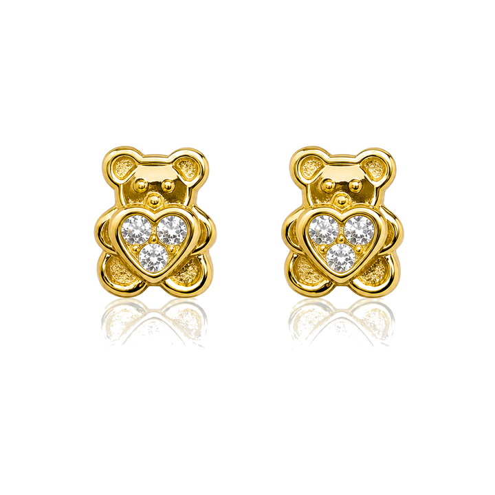 14K Gold Baby Teddy Bear Heart CZ Earrings — 14K real gold jewelry from STF Diamonds, Los Angeles