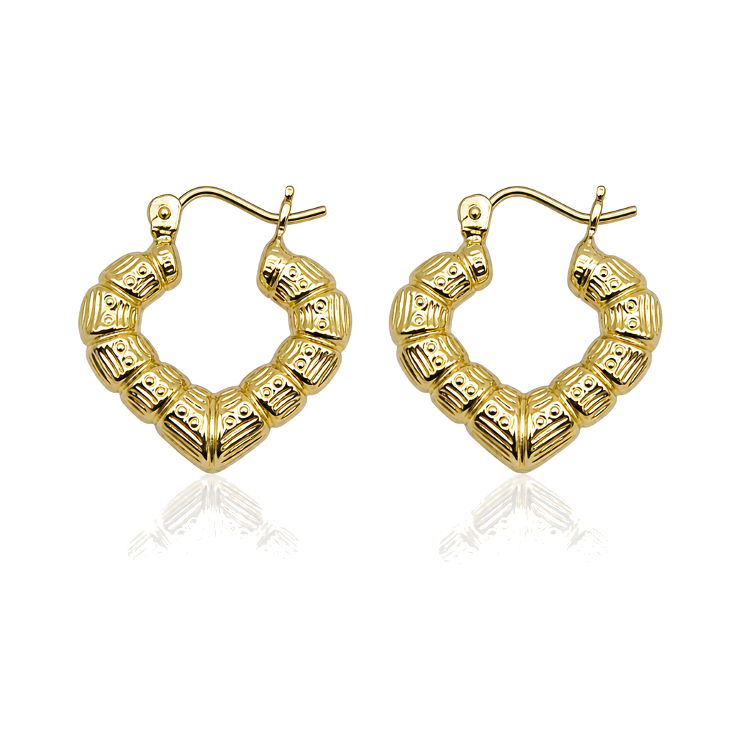 14K Gold Bamboo Heart Hoop Earrings (0.75 in) — 14K real gold jewelry from STF Diamonds, Los Angeles