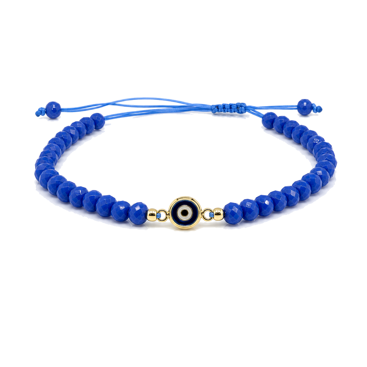 14K Gold Beaded Evil Eye Bracelet - Dark Blue — 14K real gold jewelry from STF Diamonds, Los Angeles