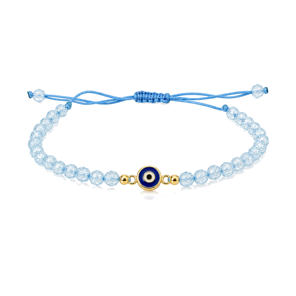 14K Gold Beaded Evil Eye Bracelet - Light Blue — 14K real gold jewelry from STF Diamonds, Los Angeles