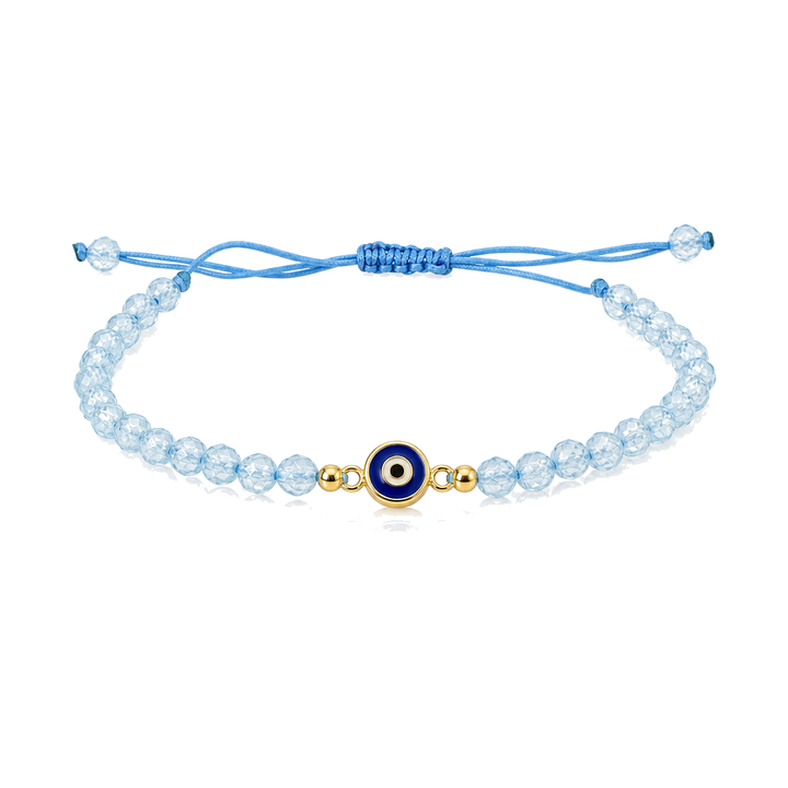 14K Gold Beaded Evil Eye Bracelet - Light Blue — 14K real gold jewelry from STF Diamonds, Los Angeles