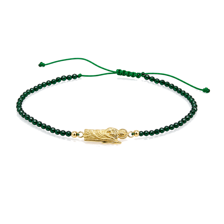 14K Gold Beaded San Judas Bracelet – Green — 14K real gold jewelry from STF Diamonds, Los Angeles