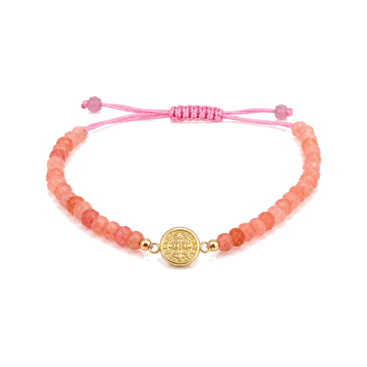 14K Gold Beaded San Judas Bracelet - Pink — 14K real gold jewelry from STF Diamonds, Los Angeles