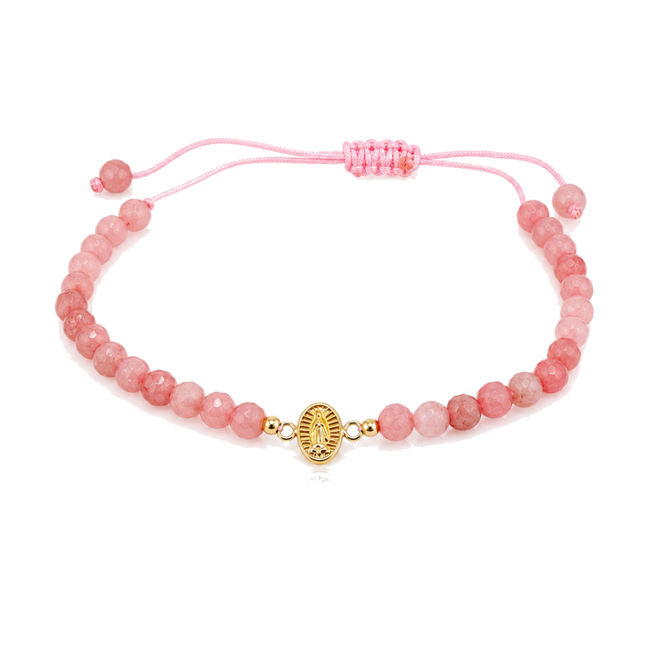 14K Gold Beaded Virgin Mary Bracelet - Light Pink — 14K real gold jewelry from STF Diamonds, Los Angeles