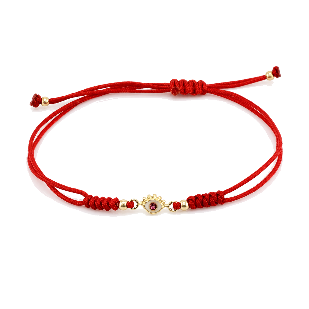 14K Gold Braided Evil Eye Bracelet - Red — 14K real gold jewelry from STF Diamonds, Los Angeles