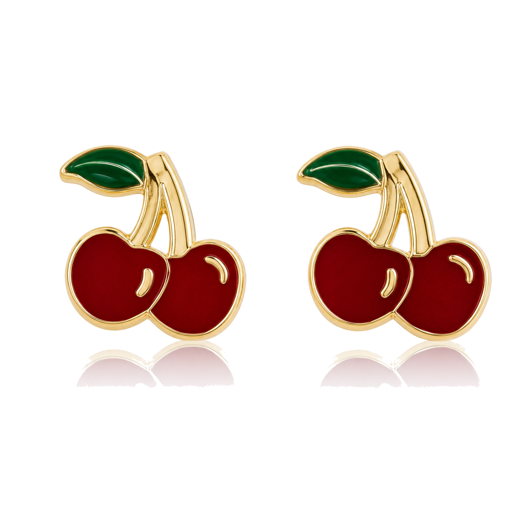 14K Gold Cherry Baby Earrings — 14K real gold jewelry from STF Diamonds, Los Angeles