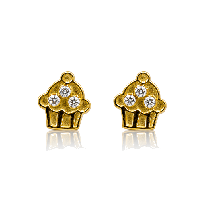 14K Gold Cupcake CZ Baby Earrings — 14K real gold jewelry from STF Diamonds, Los Angeles