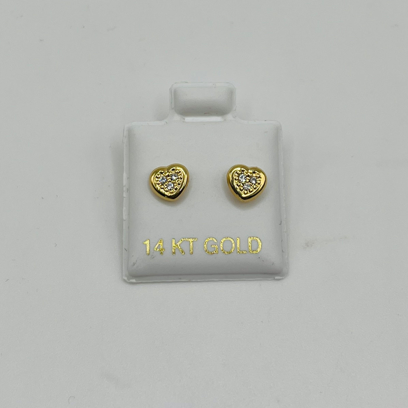 14K Solid Yellow Gold CZ Chic Heart Earrings